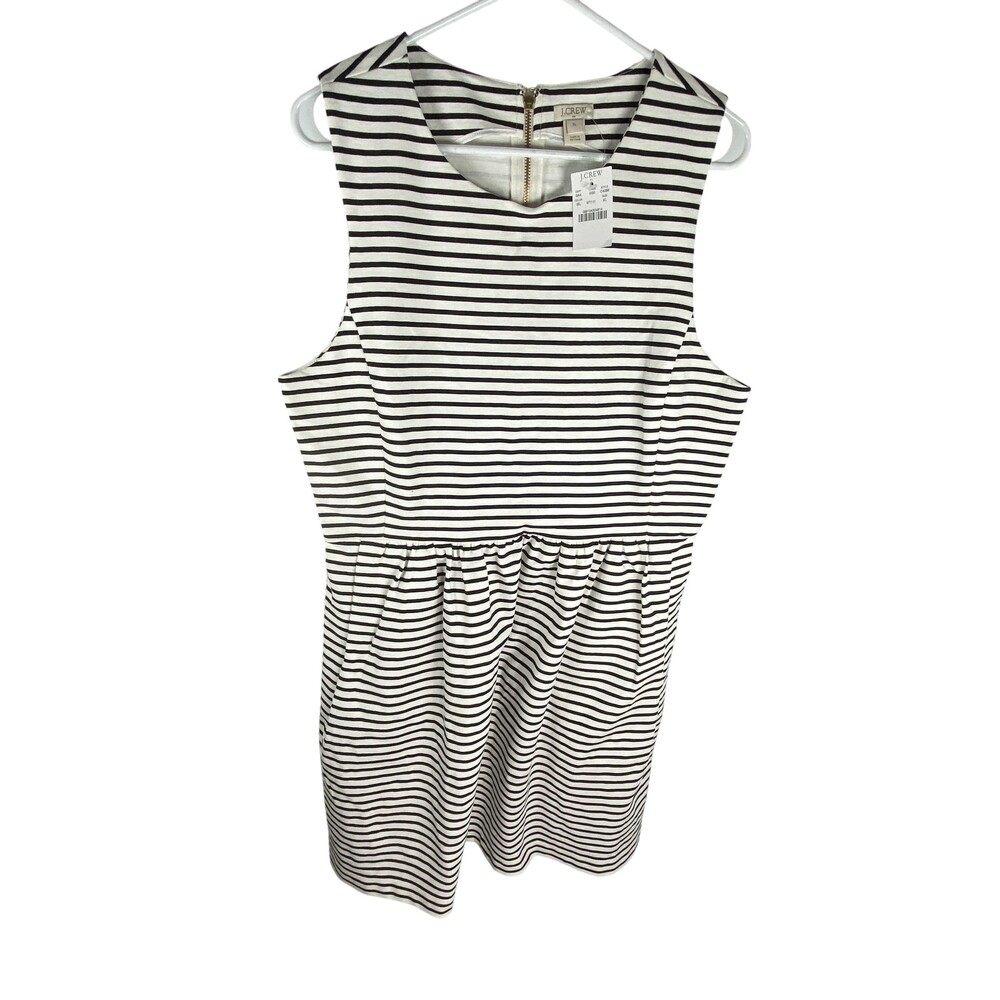 J.Crew Dress Womens XL White Black Stripe Knit Fit & Flare Tank Zip Casual